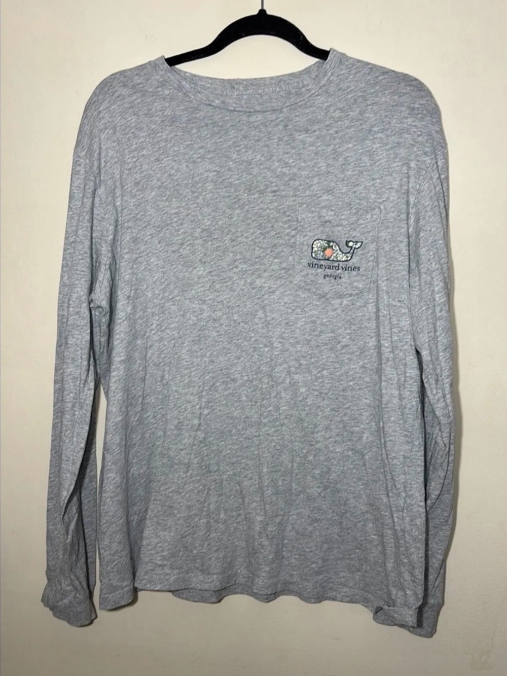 Vineyard Vines Long-Sleeve Tee with Floral Whale - Light Gray